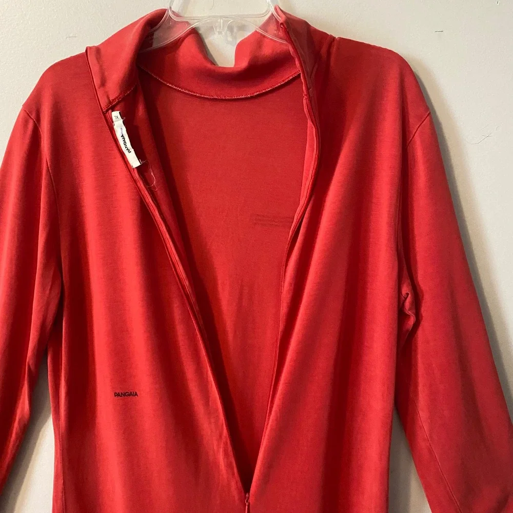 Pangaia Red Long‎ Sleeve Turtle Neck Midi Dress SeaCell Peppermint Treated Sz XL - Picture 7 of 9